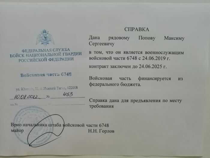 справка в/ч