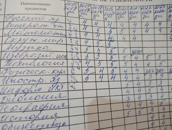 Пример оценок по музыке